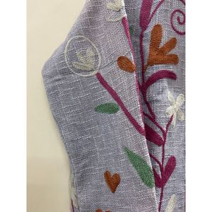 Floral Embroidered Cotton Winter <b>Jacket</b> <b>Women</b> Mandarin Collar Full Sleeve Open Front Handmade Design - Product Image 2