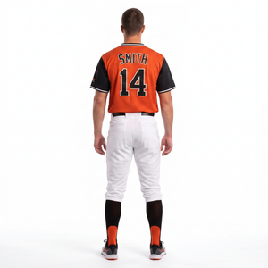 Camiseta de Béisbol Personalizada Sublimada en Naranja y Negro con Cuello en V, 100% Poliéster, Talla XS Juvenil, Uniforme para Equipos Escolares y Amateur, Fabricación OEM - Product Image 2