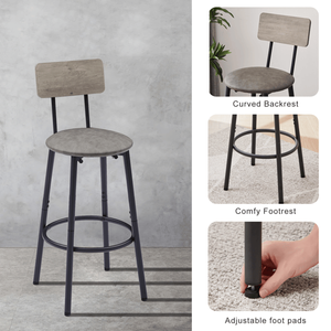 Set di 2 Sgabelli da Bar con Schienale in PU Grigio Morbido, 43.31FT L X 15.75FT W X 35.43FT H, Mobili da Bar - Product Image 4