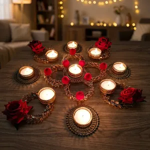 Handmade Rose <b>Tealight</b> Candle <b>Holder</b> Set Decorative Floral Rangoli for Diwali Wedding Festival and Home Table Decor - Product Image 5