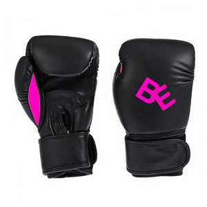 Gants de boxe en cuir PU noir, fermeture Velcro, pour adultes, avec logo bleu - Product Image 3
