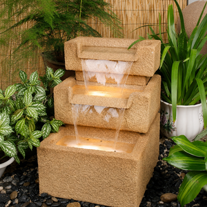 Fontaine d'eau moderne d'intérieur et d'extérieur avec lumières LED, cascade décorative en résine et pierre, faite à la main, installation facile, thème animal, pour jardin et maison - Product Image 2
