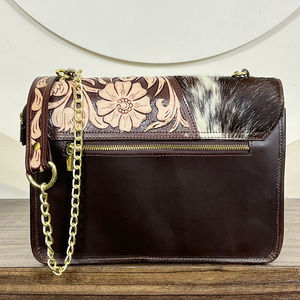 Handcrafted Luxury Floral Carved Hand Tooled Leather Crossbody <b>Bag</b> New Design Genuine Cowhide Leather Messenger <b>Bag</b> for Women's - Product Image 5
