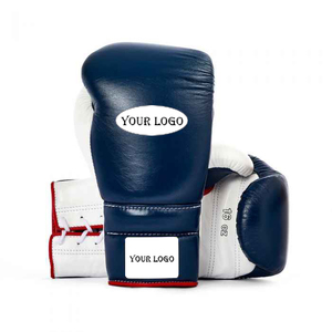 Gants de boxe en cuir bleu marine avec logo personnalisé, 16 oz, fermeture auto-agrippante, respirants, pour adultes, entraînement, sparring, arts martiaux, unisexe - Product Image 1
