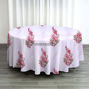 Beautiful Round Cotton Hand Block Printed <b>Table</b> Cloth Floral Design Kitchen Dining <b>Cover</b> for Weddings and Restaurants - Product Image 3