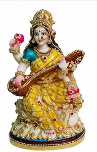 Saraswati Ji Resin <b>Statue</b> Handmade Traditional <b>Religious</b> Radha Krishna Figure Decor for Tabletop Home Office Living Room Display - Product Image 5