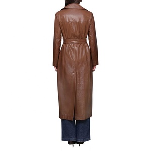 Manteau long en cuir pour femme, tendance et très vendu, pour l'automne et l'hiver, à double boutonnage, avec ceinture et revers, élégant, style trench-coat - Product Image 3