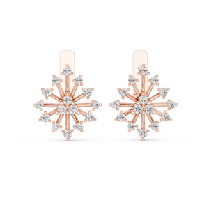 Pendientes únicos de diamantes redondos cultivados en laboratorio con diseño de copo de nieve, con clip en oro amarillo de 18 quilates, para uso diario, fiestas y regalos para mujeres. - Product Image 5
