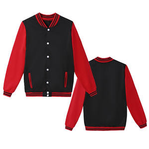 Chaqueta Varsity Personalizada con Logotipo para Hombre, en Rojo y Negro, Estilo Urbano, de Cuero, con Bordado de Béisbol - Product Image 6