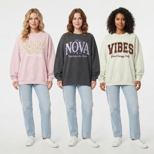 Compre al por Mayor Sudaderas de Cuello Redondo para Mujer, Color Rosa a Cuadros, Texto Personalizado, Verde, Poliéster, Tejido de Punto, Suave, Informal, Ropa de Otoño - Product Image 6
