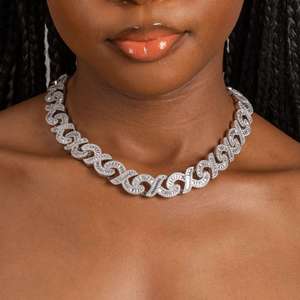 Dazzling 12MM <b>Iced</b> <b>Out</b> Infinity Necklace Baguette Diamond Hip Hop <b>Chain</b> Custom Size Gift for Her in Silver Moissanite Diamond - Product Image 1