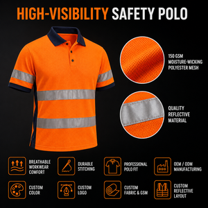 Polo de travail personnalisé en maille souple respirante pour la construction, uniforme de chantier léger, vêtements personnalisés en maille, usine de confection. - Product Image 4