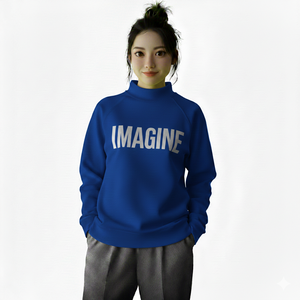 Haut oversize à col montant et manches longues pour femme, en tissu doux de haute qualité, épaules tombantes, style streetwear décontracté, avec logo frontal, collection automne-hiver - Product Image 5