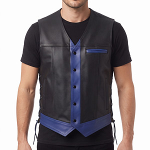 Chaleco de cuero con botones para hombre, chaleco de cuero sin mangas a la moda para hombre, chaleco de cuero con cordones laterales y bolsillos para hombre - Product Image 6