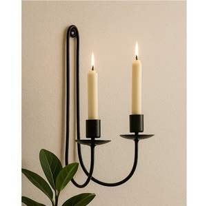 Moddern Iron Tea <b>Light</b> Holder Set of 2 Black Metal Candlestick with <b>Leaf</b> Design for Home Decoration - Product Image 5