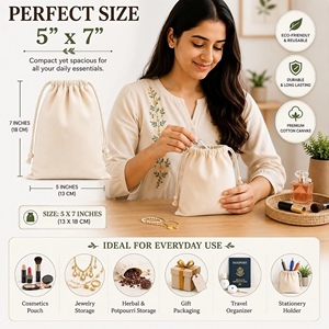 Eco-Friendly Pure Color <b>Canvas</b> <b>Drawstring</b> Mini <b>Bag</b> with Letter Pattern Extra Large Size Jewelry Cosmetics Exhibition Storage - Product Image 4