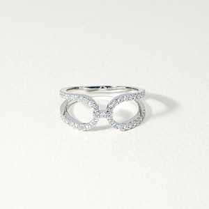 Anillo de Diamantes Cultivados en Laboratorio con Corte Redondo, Oro Sólido de 10K, 14K, 18K, Pavé de Varias Hileras, Media Eternidad, Estilo Cóctel, Regalo de Lujo para Mujer - Product Image 1