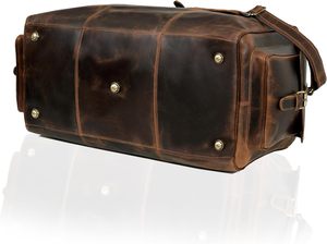 กระเป๋าหนังแท้แบบ unisex สายสะพายปรับได้ ความจุขนาดใหญ่ สไตล์วินเทจ สำหรับเดินทางช่วงสุดสัปดาห์ ปิดด้วยซิป - Product Image 2