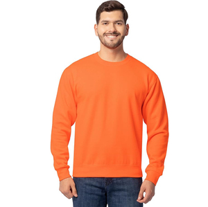 Men's <b>Orange</b> Crew Neck Pullover Sweatshirt 100% Cotton Regular Fit Solid Color Casual Winter Front Logo - Product Image 1
