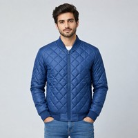 Blouson Bomber Homme en Cuir Véritable Matelassé Violet Col Montant Respirant Fermeture Éclair Couleur Unie Coupe Droite Décontractée