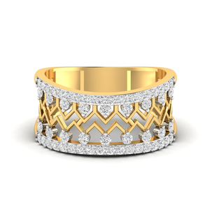 Anillo de Diamantes Redondos Brillantes de Laboratorio con Banda Chevron, Calidad IGI D-E-F VVS-VS, Oro, Oro Rosa, Oro Blanco, Plata, Joyería Profesional - Product Image 2