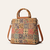 Sac fourre-tout en cuir PU pour femmes, poignée supérieure en bambou, bandoulière amovible, sac à bandoulière vintage à fleurs, grande capacité avec fermeture éclair