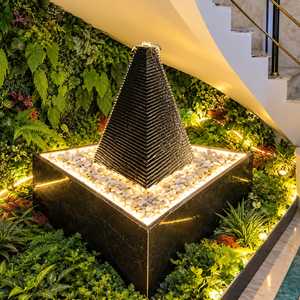 Pyramid Fountain Large Black Marble <b>Water</b> <b>Feature</b> Modern Outdoor Garden Fountain Decorative Stone Waterfall Sculpture with LED - Product Image 1
