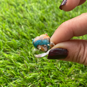 Heart Shape Spiny Oyster <b>Ring</b> 925 Sterling Silver Copper <b>Turquoise</b> Gemstone <b>Ring</b> For Her - Product Image 1