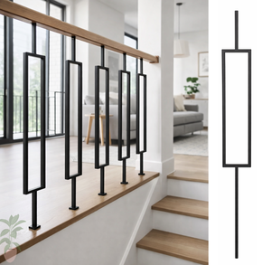Square Metal Spindle Wood Staircase Matt Black Modern Easy Installation Porch Balcony Villa Hotel Residential & Commercial Stair - Product Image 3