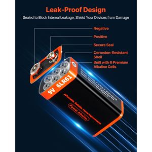 "<b>9V</b> <b>Alkaline</b> <b>Batteries</b> 12 Pack Long Lasting 10 Year Shelf Life All Purpose Square for Smoke Detectors" - Product Image 5