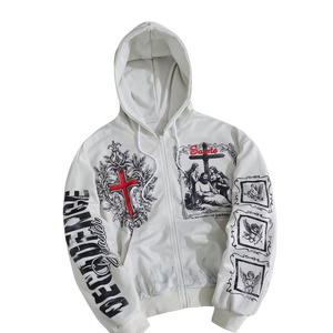 Sudadera con capucha y cremallera personalizada para hombre, estilo Y2K gótico, streetwear, oversize, vintage, con cremallera completa, forro polar grueso, 100% algodón, invierno - Product Image 3