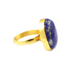 Anillo de latón chapado en oro de 18 quilates con piedra de lapislázuli de forma elegante, estilo minimalista, para mujeres y niñas, venta al por mayor. - Product Image 2