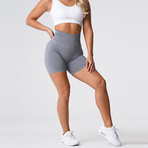 High Waist V-neck Gray Yoga <b>Shorts</b> Racerback Compression <b>Ruched</b> Seamless Spandex Polyester 220g Elastic Set - Product Image 1