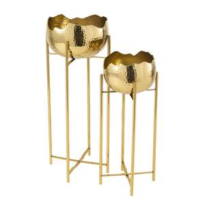 Macetero Grande de Hierro Martillado Dorado para Sala de Estar, Macetero Alto para Decoración de Piso con Plantas - Product Image 2