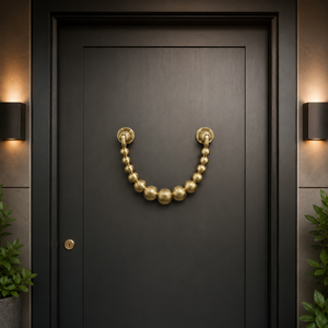 Antique Brass <b>Beaded</b> Chain <b>Door</b> Knocker Decorative Luxury Front <b>Door</b> Hardware Vintage Entrance Accent for Homes Villas Hotels - Product Image 3