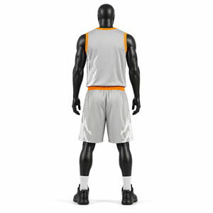 Proveedor Mayorista de Uniformes de Baloncesto Transpirables de Malla Gris y Naranja Unisex de Alta Calidad, Pantalones Cortos de Jersey Deportivos Sublimados para Equipos, OEM - Product Image 2