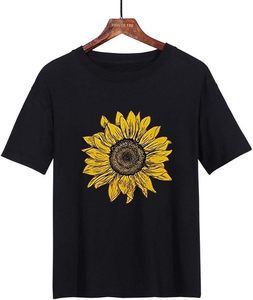 Camiseta Retro de Manga Corta de Algodón con Estampado de Girasoles, Transpirable, de Punto, Estilo Casual para Verano - Product Image 1
