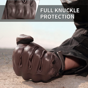 ถุงมือขี่มอเตอร์ไซค์แบบสากล สีน้ำตาลเข้ม ป้องกันข้อนิ้วเต็มรูปแบบ ทำจากหนังวัวแท้ - Product Image 2
