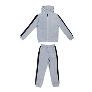 Ensemble de survêtement gris à capuche pour garçons, manches longues, couleur unie, décontracté, fermeture éclair sur le devant, poches latérales, vêtements d'automne - Product Image 1