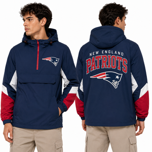 <b>Men</b> Hooded Eagles <b>Pullover</b> Anorak Jacket Custom Team Logo Embroidery Windbreaker Sportswear Wholesale Manufacturer - Product Image 3