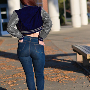 Womens Varsity Crop <b>Jacket</b> Navy Blue <b>Silver</b> Letterman Style Bomber Coat Faux Leather Sleeves Casual Outerwear Ladies Fashion - Product Image 6