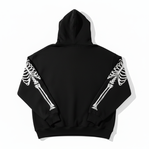 Sudadera con Capucha y Estampado de Esqueleto Gótico para Hombre, Negra, Oversize, de Algodón, con Bolsillo y Diseño de Logotipo Frontal, Estilo Invernal - Product Image 3