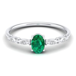 Bagues de fiançailles REYES en or 14 carats de haute qualité avec émeraude taille ovale de 0,5 carat et moissanite, bijoux fins à prix de gros - Product Image 1