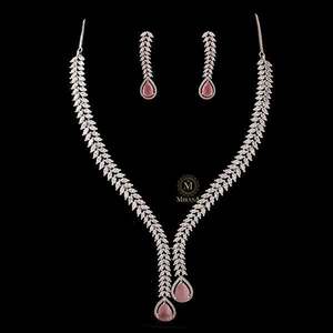 Kate V Line Pastel Pink Gold Plated Steel Vintage Bridal Necklace Set - Product Image 2