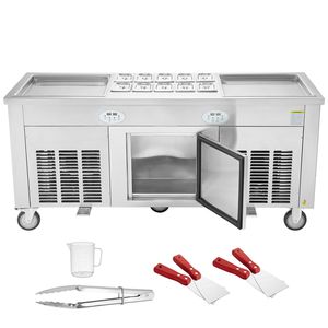 New 17.7\" X 17.7\" Commercial Fried <b>Ice</b> <b>Cream</b> Roll <b>Machine</b> with 2Pcs Stainless Steel Square Stir Pans Rolled <b>Ice</b> <b>Cream</b> - Product Image 1