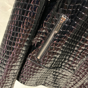 Chaqueta de Moto de Cuero PU para Mujer, Cuello Alto, Manga Larga, Corta, con Patrón de Cocodrilo Repujado, Cierre de Cremallera, Estilo Otoñal - Product Image 5