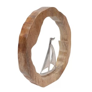 Sculpture de bateau circulaire en bois faite à la main, décoration de table, art moderne pour salon, thème animalier, cadeau artisanal - Product Image 2