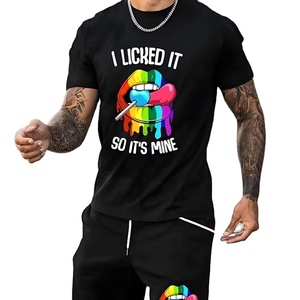 ชุดเสื้อยืดผ้าฝ้ายออร์แกนิกสำหรับผู้ชายชุดเสื้อกางเกงขาสั้นระบายอากาศได้ดีพิมพ์ลาย3D 100% - Product Image 1