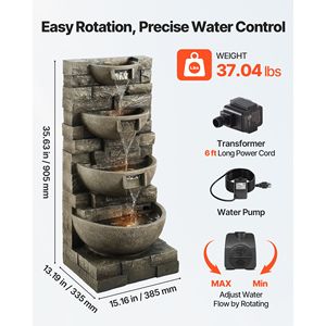 Fontana a LED da Esterno a 4 Livelli, Altezza 35,63 Pollici, Cascata a Cascata in Pietra con Garanzia di 1 Anno - Product Image 3