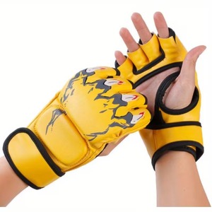 ถุงมือ MMA แบบกำหนดเองสำหรับ OEM พร้อมโลโก้พิมพ์ สายรัดแบบปรับได้ ปลายนิ้วเปิด หนังแท้ ครึ่งนิ้ว สำหรับการต่อสู้แบบ MMA - Product Image 2